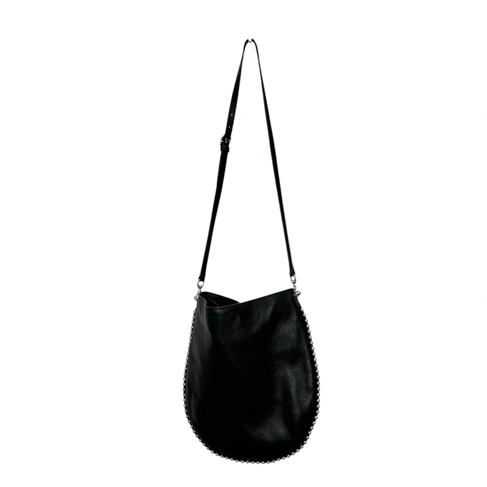 Alexander Wang Roxy Hobo Bag Black Pebbled Leather Silver Studs Crossbody Strap